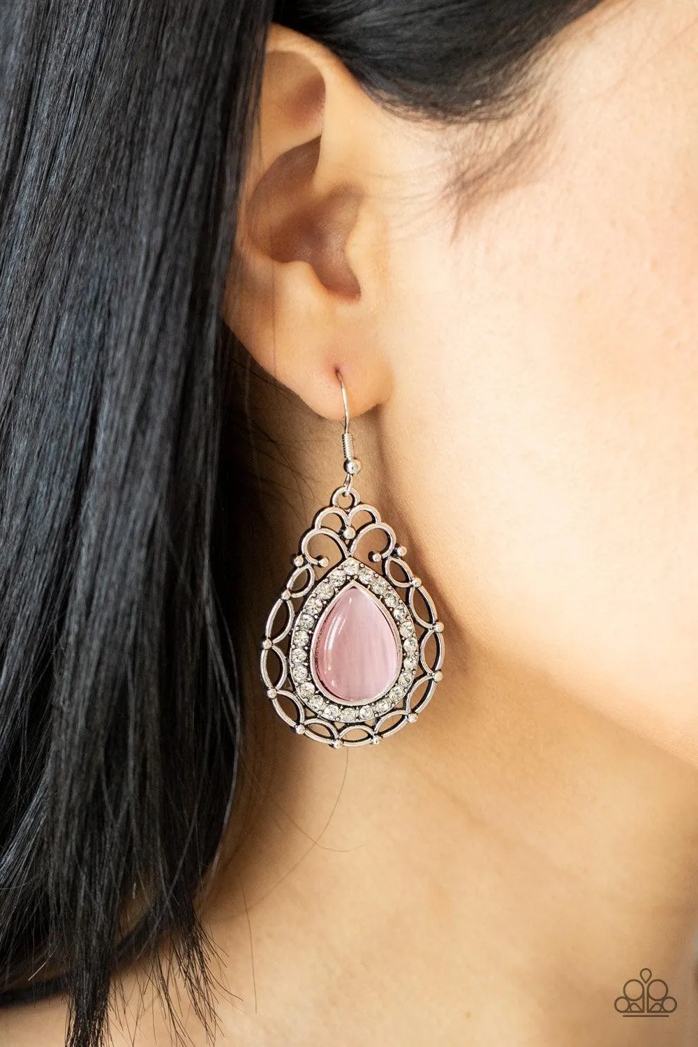 Endlessly Enchanting Pink Cat's Eye Stone Earrings - Paparazzi Accessories