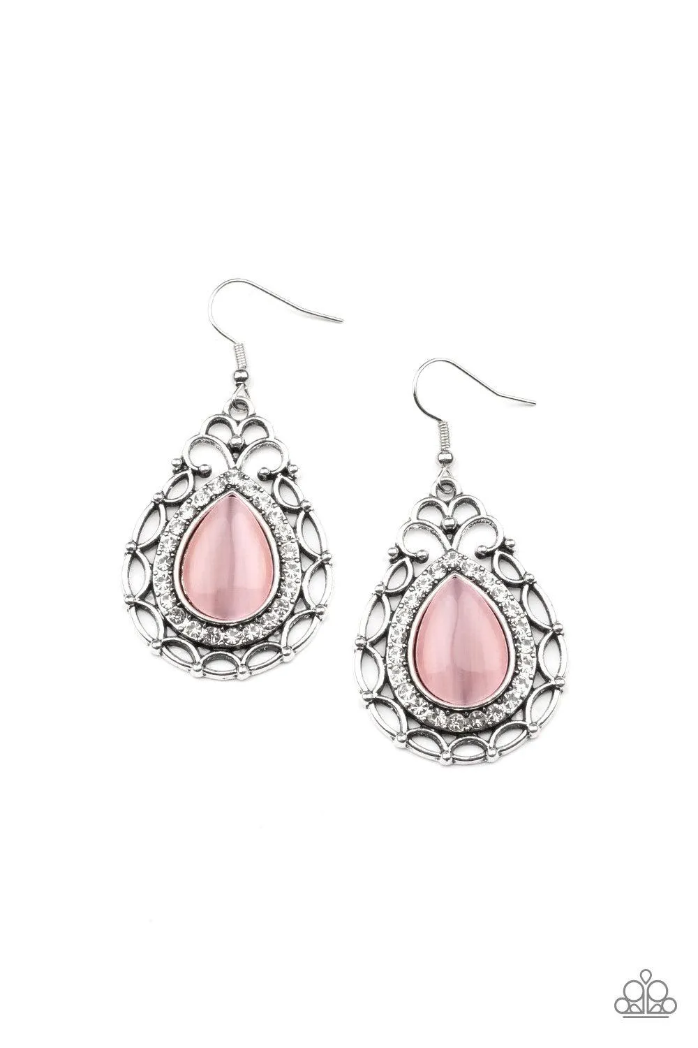 Endlessly Enchanting Pink Cat's Eye Stone Earrings - Paparazzi Accessories