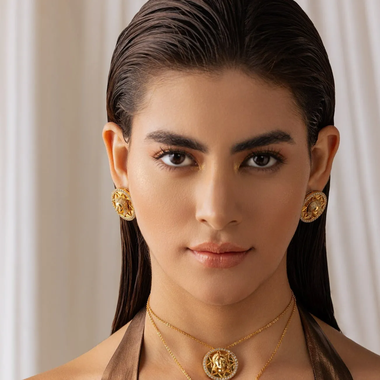 Ethereal Aura Stud Earrings - Gold Plated