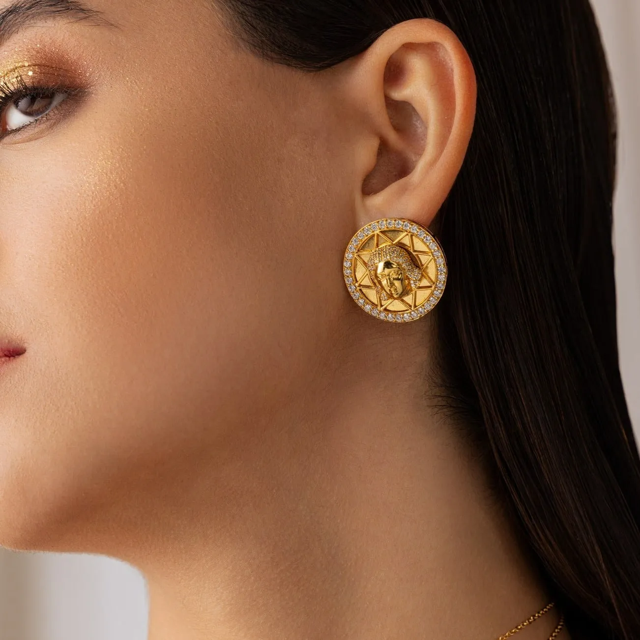 Ethereal Aura Stud Earrings - Gold Plated