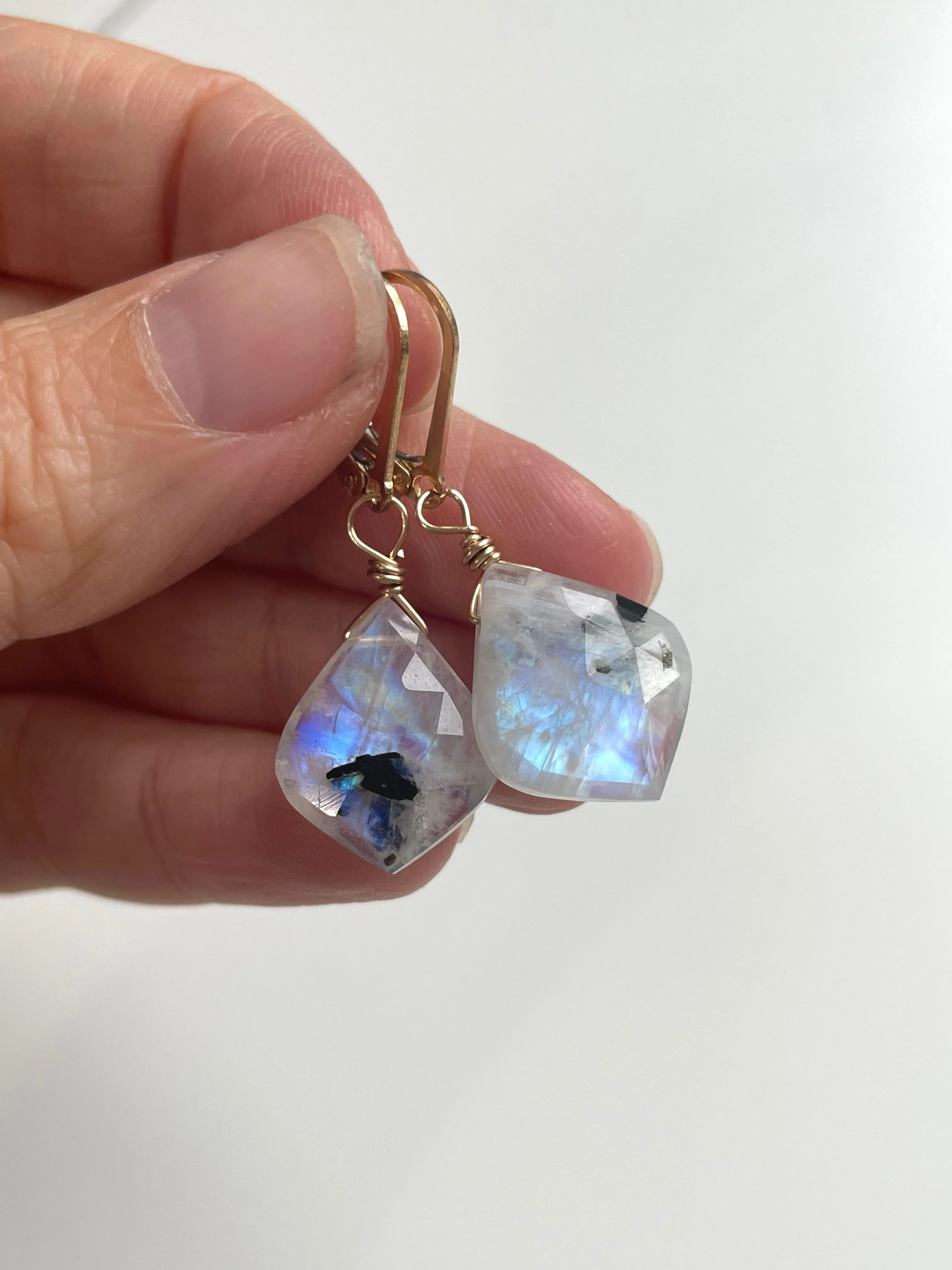 Faceted Rainbow Moonstone Drop Earrings Lever back  in Gold Fill or Sterling Silver