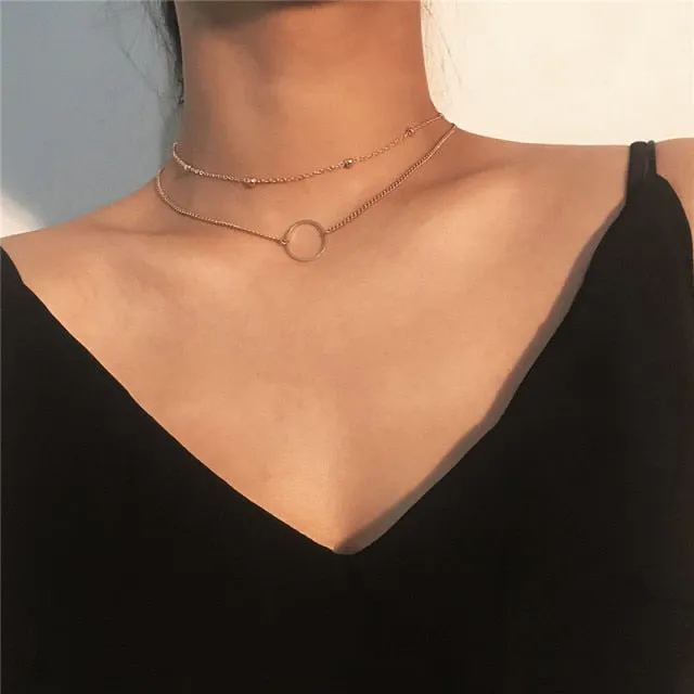 Fashion Gold Color Punk Round Circle Thick Chain Choker Necklace Collar Statement Necklace Clavicle for Women Men Party Jewelry