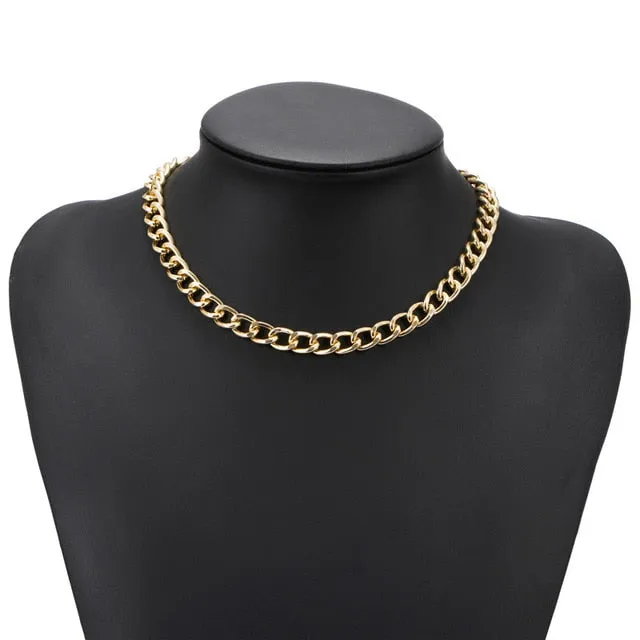 Fashion Gold Color Punk Round Circle Thick Chain Choker Necklace Collar Statement Necklace Clavicle for Women Men Party Jewelry