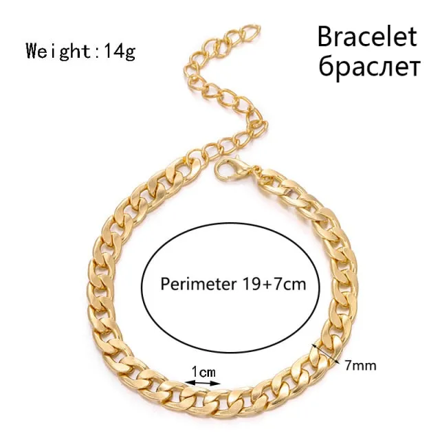 Fashion Gold Color Punk Round Circle Thick Chain Choker Necklace Collar Statement Necklace Clavicle for Women Men Party Jewelry