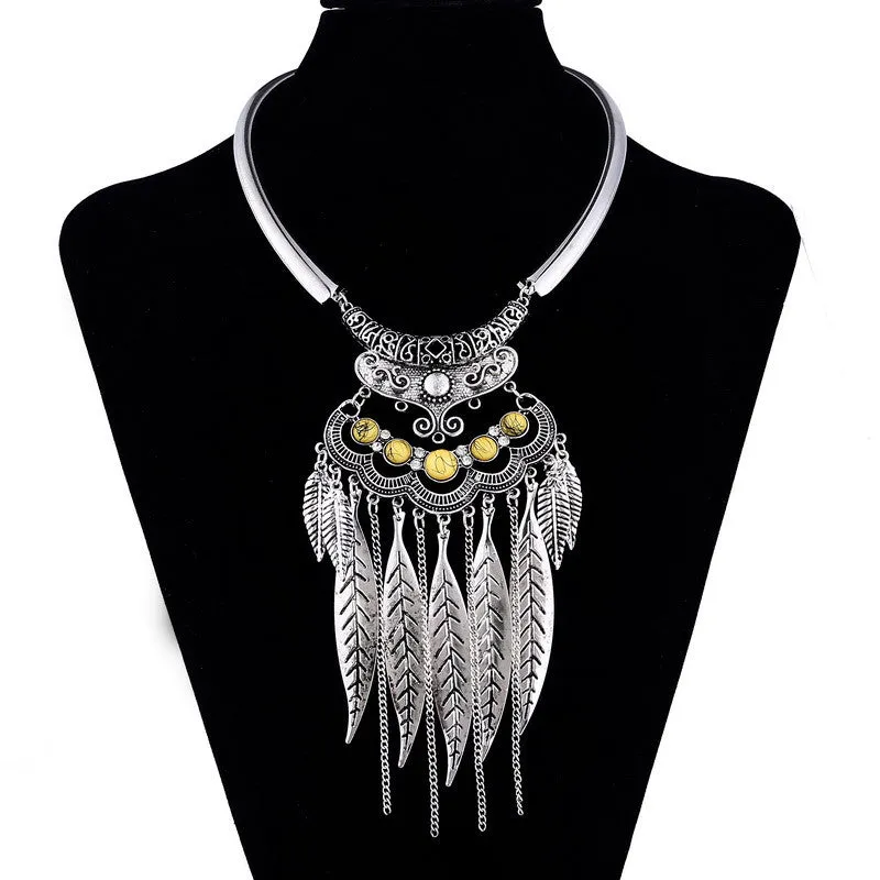 Fashion Gypsy Colar Choker Bohemian Necklace Collier Femme Jewelry Leaf Tassel Maxi Statement Necklaces & Pendants Collares