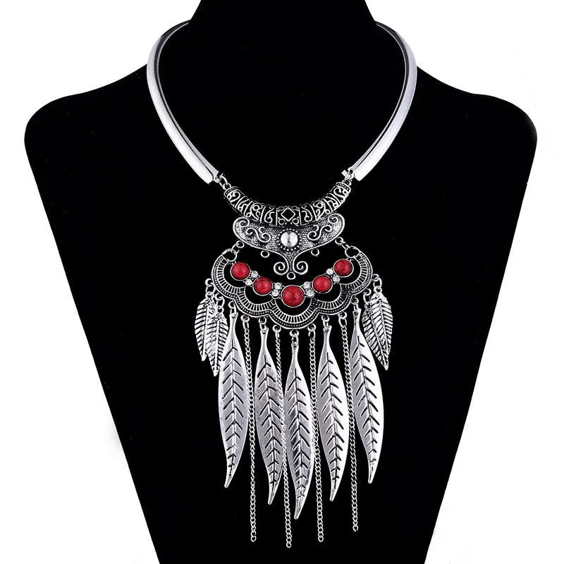 Fashion Gypsy Colar Choker Bohemian Necklace Collier Femme Jewelry Leaf Tassel Maxi Statement Necklaces & Pendants Collares