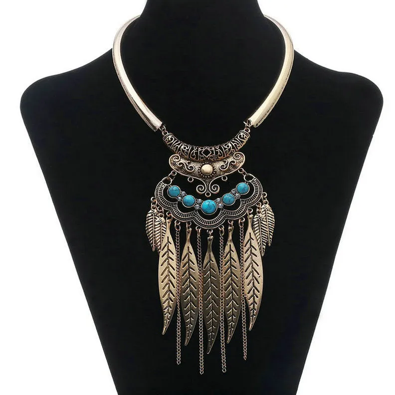 Fashion Gypsy Colar Choker Bohemian Necklace Collier Femme Jewelry Leaf Tassel Maxi Statement Necklaces & Pendants Collares