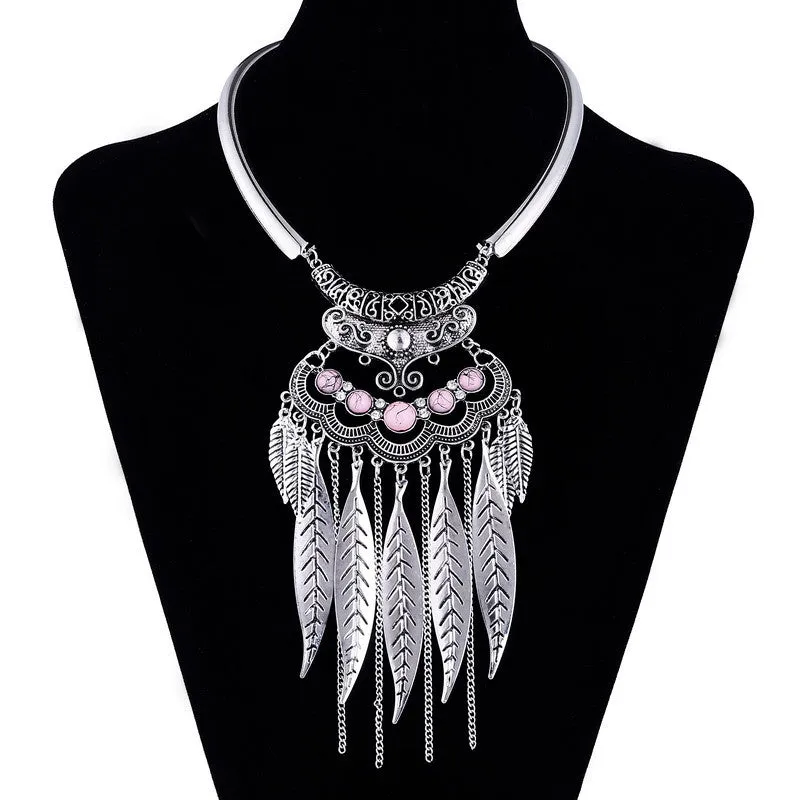 Fashion Gypsy Colar Choker Bohemian Necklace Collier Femme Jewelry Leaf Tassel Maxi Statement Necklaces & Pendants Collares