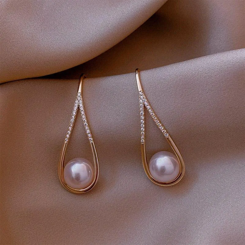 Fashion Pearl Geometric Golden Long Earrings Charm Jewelry XYS0121