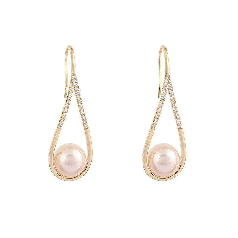 Fashion Pearl Geometric Golden Long Earrings Charm Jewelry XYS0121