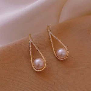 Fashion Pearl Geometric Golden Long Earrings Charm Jewelry XYS0121