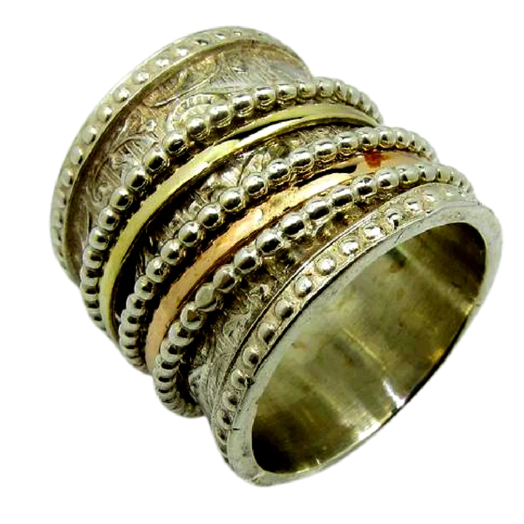 Fidget Ring for women. Silver Gold Meditation Band.