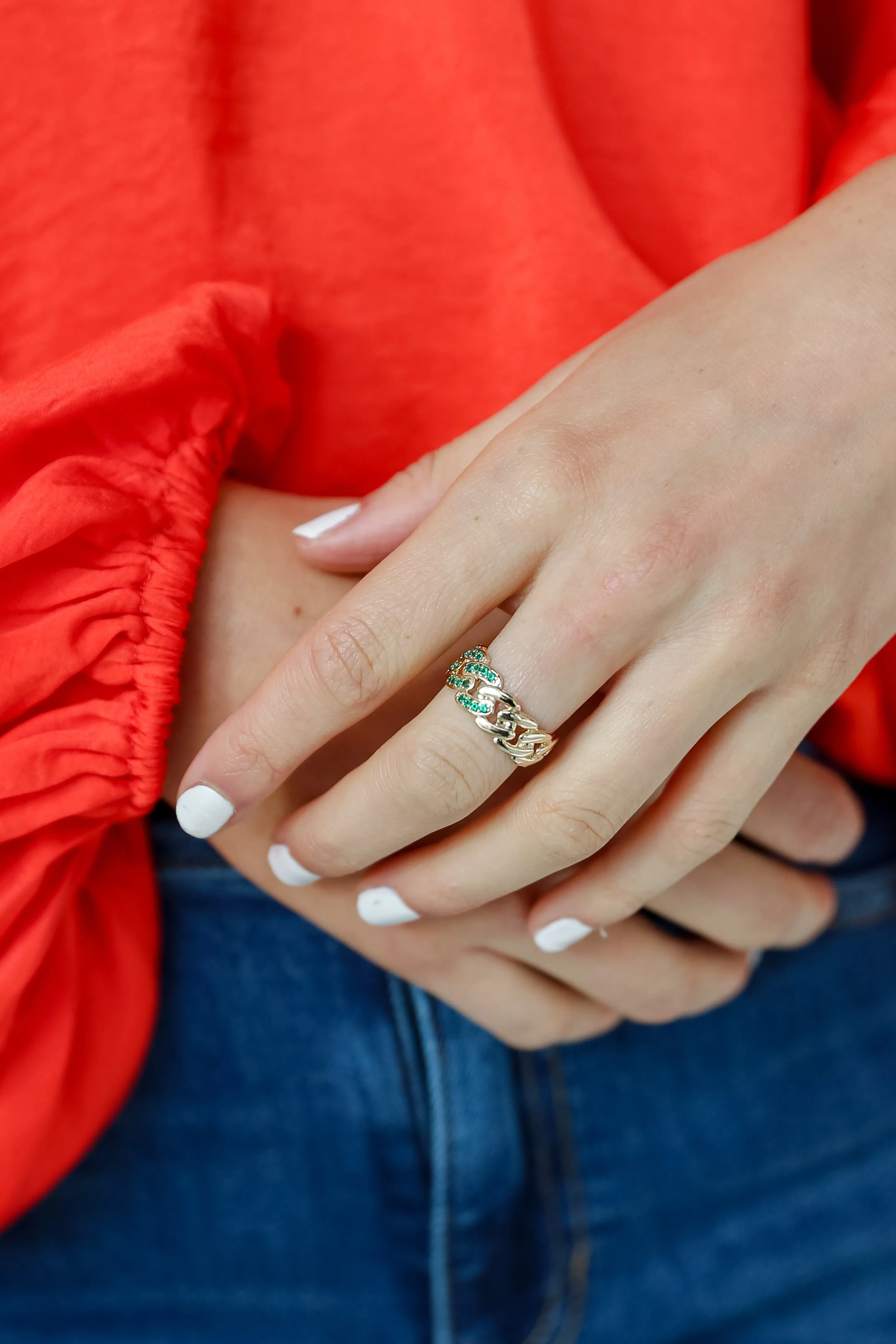 FINAL SALE - Amelia Green Rhinestone Chainlink Ring