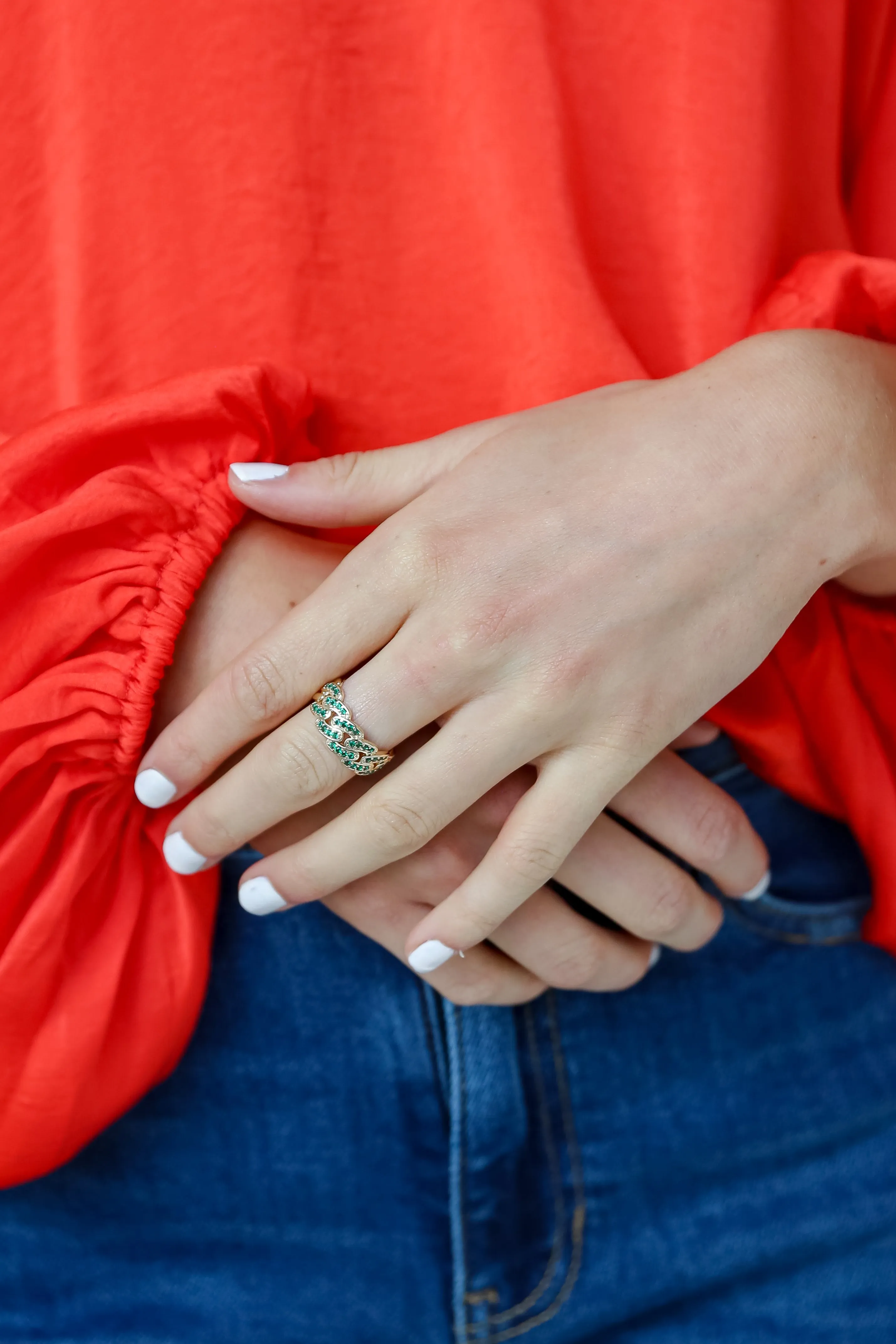 FINAL SALE - Amelia Green Rhinestone Chainlink Ring