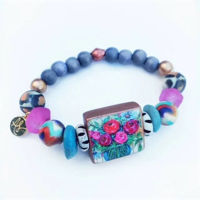 Floral Mixed Media Artwork Bracelet