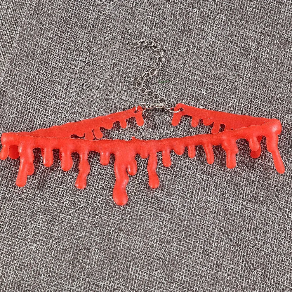 Flytonn Christmas Prop Necklace Ornaments Red Bleeding Collar Props Creative Plasma Red Necklace For Women Party