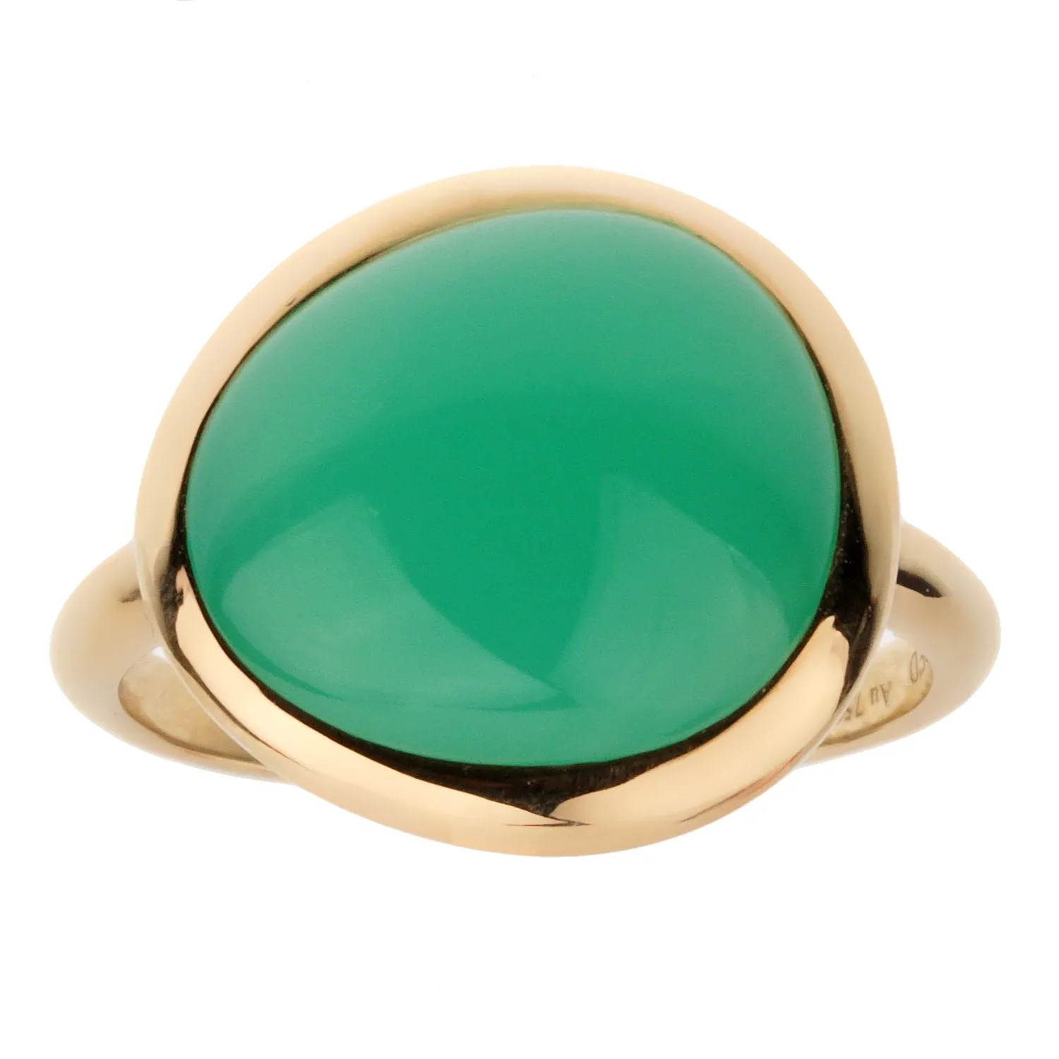 Fred of Paris 7ct Chrysoprase Cabochon Yellow Gold Cocktail Ring Size 6 1/2