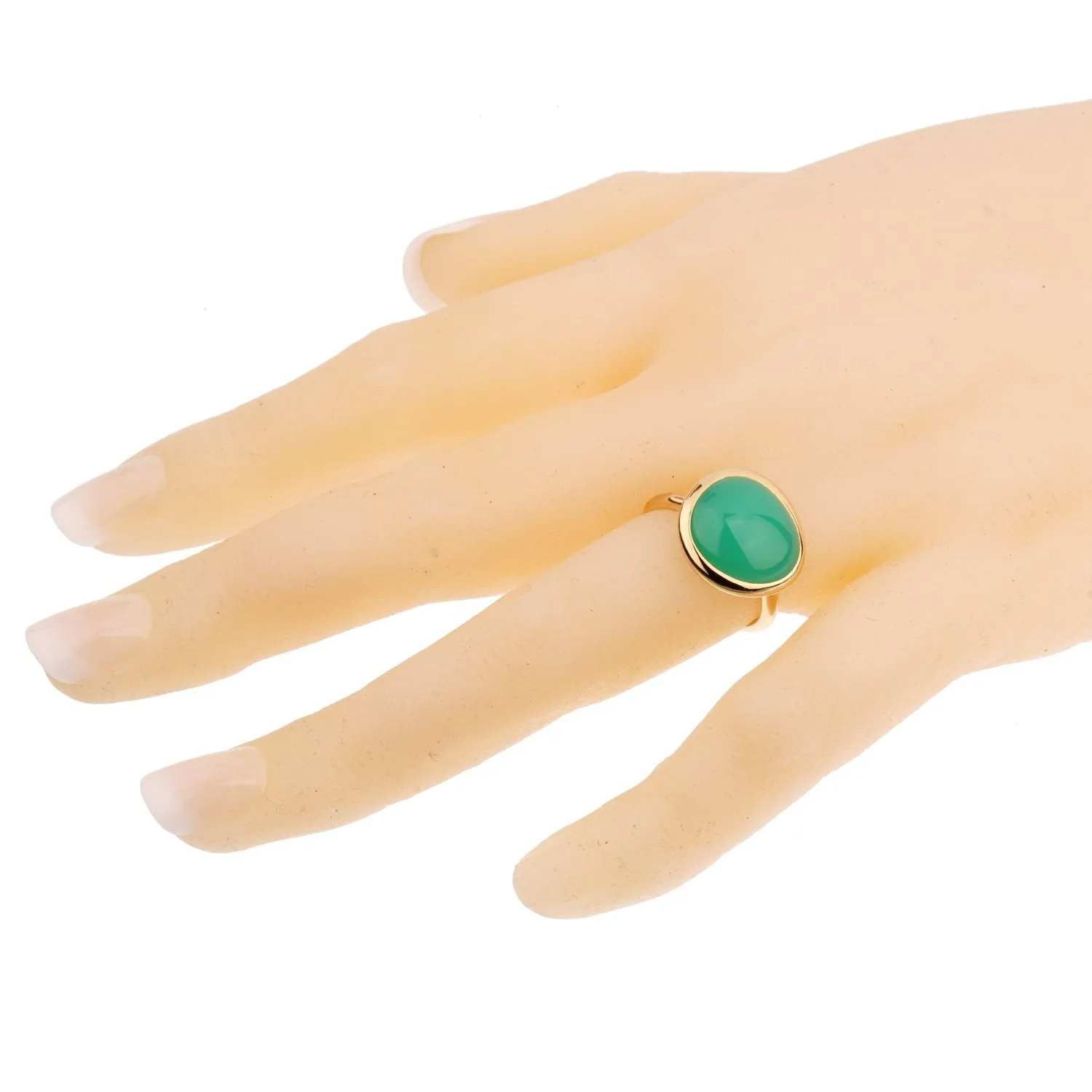 Fred of Paris 7ct Chrysoprase Cabochon Yellow Gold Cocktail Ring Size 6 1/2