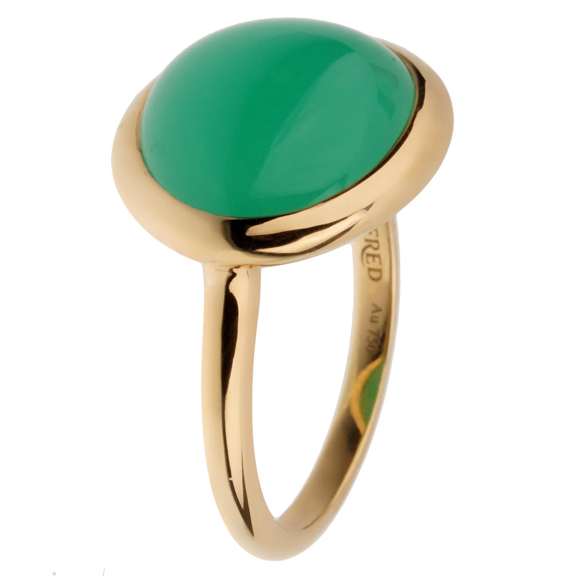 Fred of Paris 7ct Chrysoprase Cabochon Yellow Gold Cocktail Ring Size 6 1/2