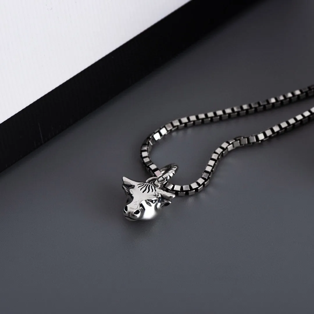 GG DOUBLE CLASSIC RETRO STERLING SILVER COW  NECKLACE