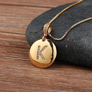 Girls Initial Letter Necklace Gold 26 Letters Charm Necklaces Pendants Copper