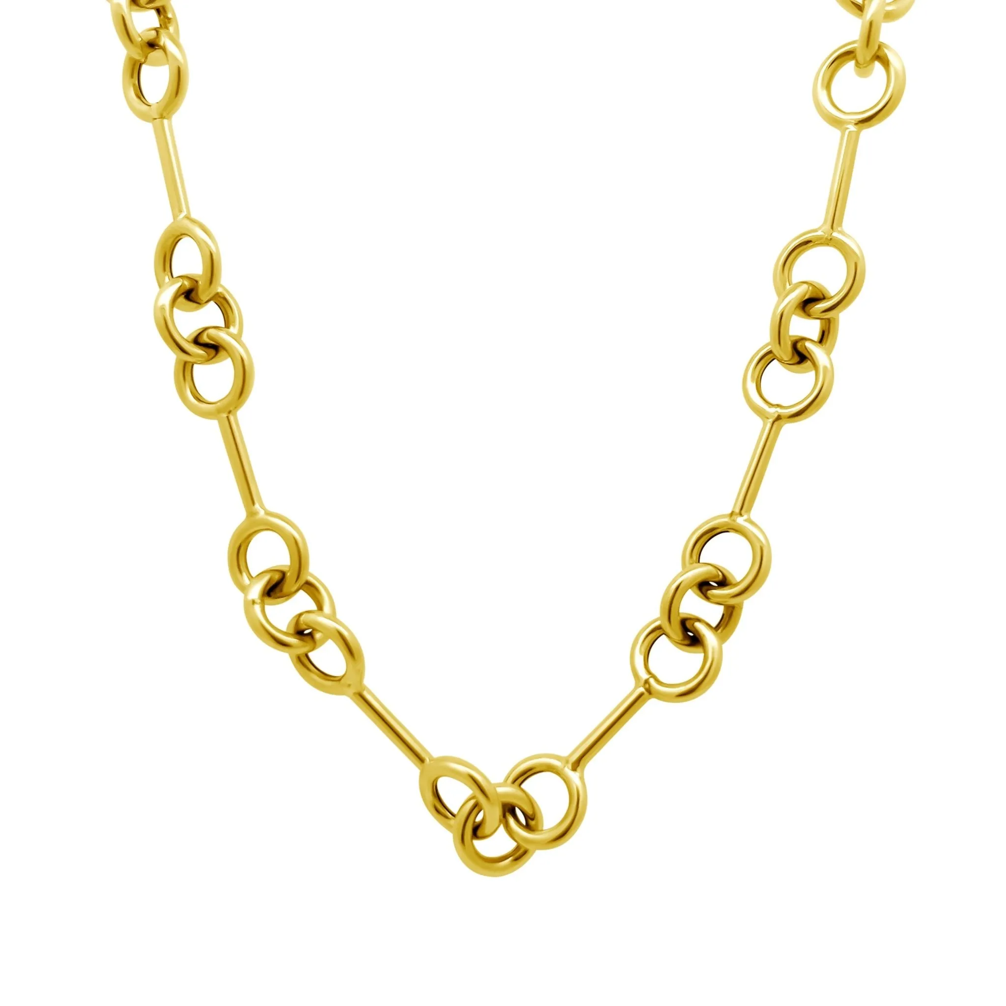 Gold Bar Triple Round Chain Necklace