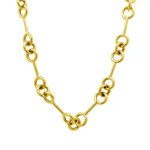 Gold Bar Triple Round Chain Necklace