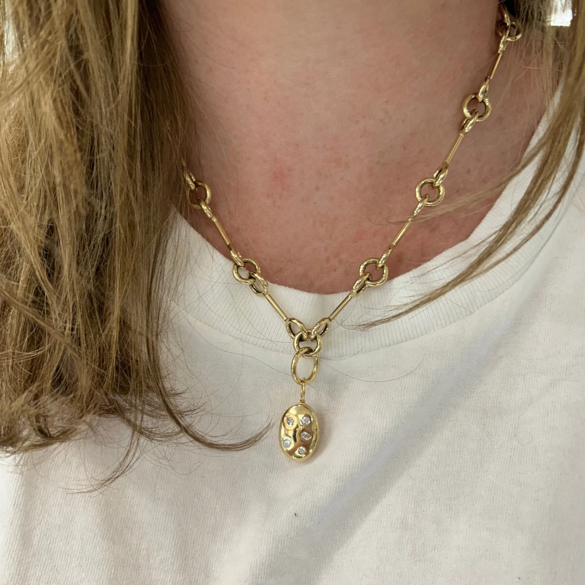 Gold Bar Triple Round Chain Necklace