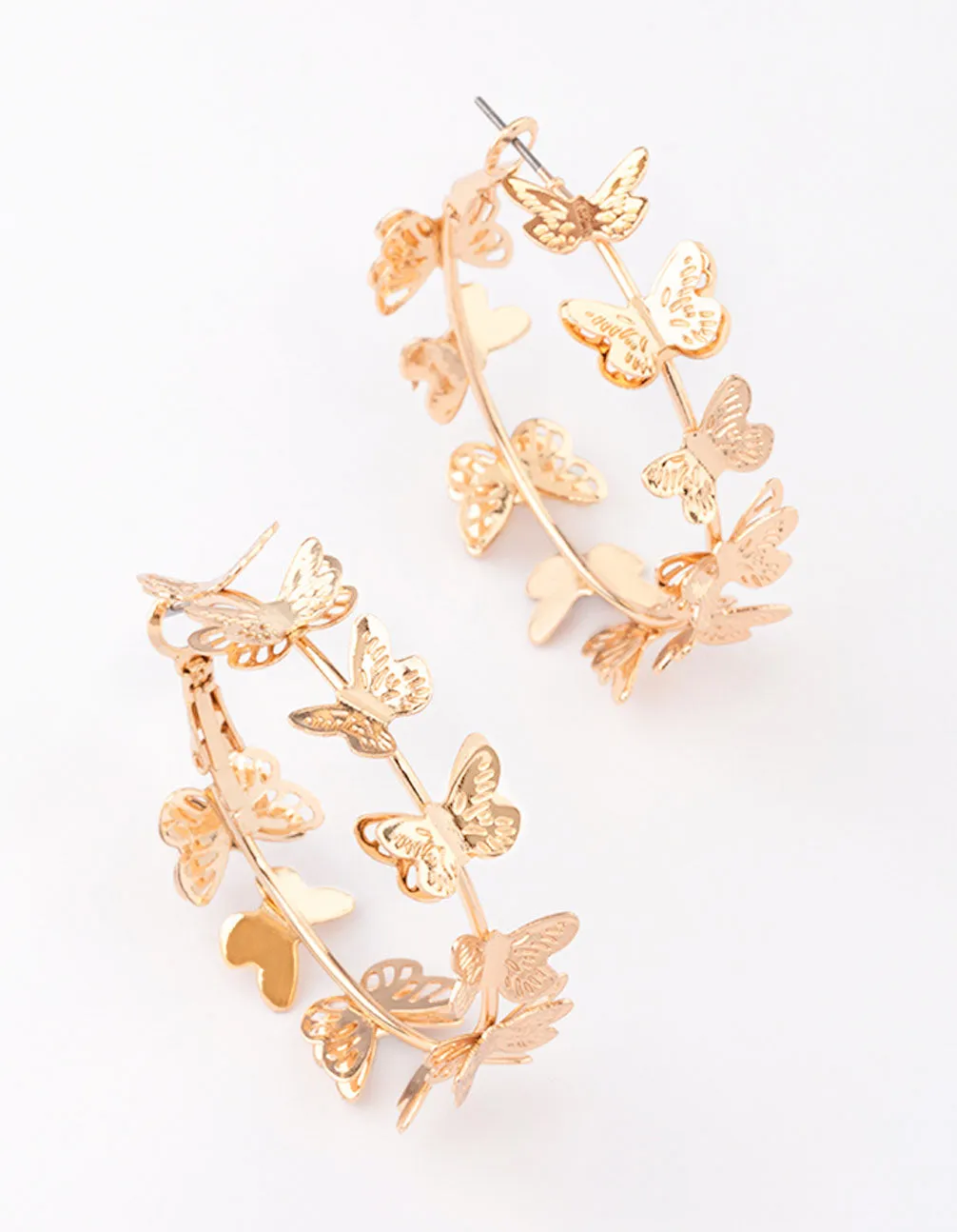 Gold Butterfly Medium Hoop Earrings