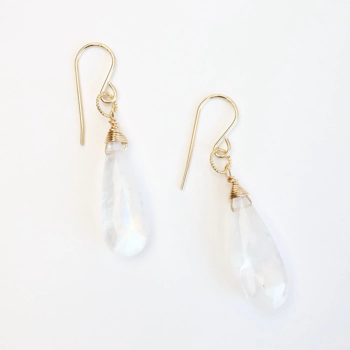 Gold Filled Long Rainbow Moonstone Teardrop Earring