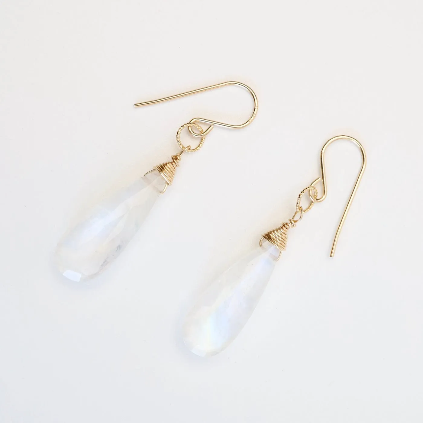 Gold Filled Long Rainbow Moonstone Teardrop Earring