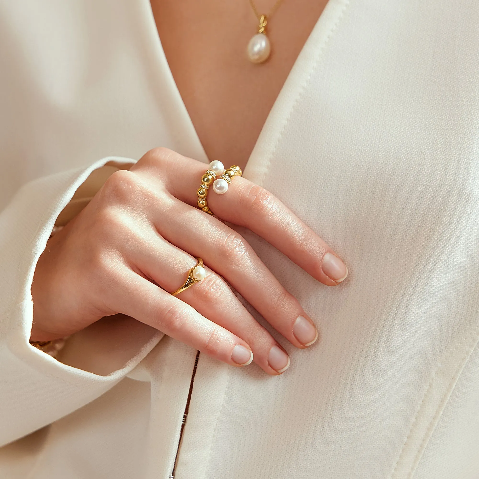 Gold Freshwater Pearl Stacking Ring