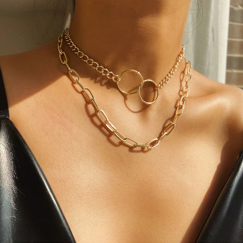 Gold Geometric Two Layer Choker Necklace