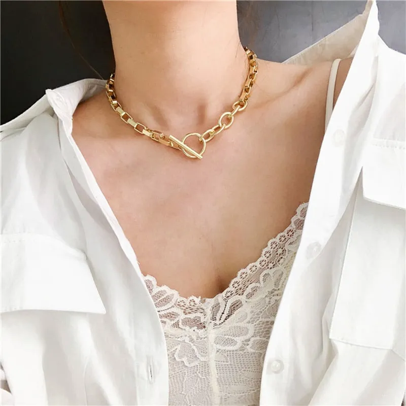 Gold Geometric Two Layer Choker Necklace