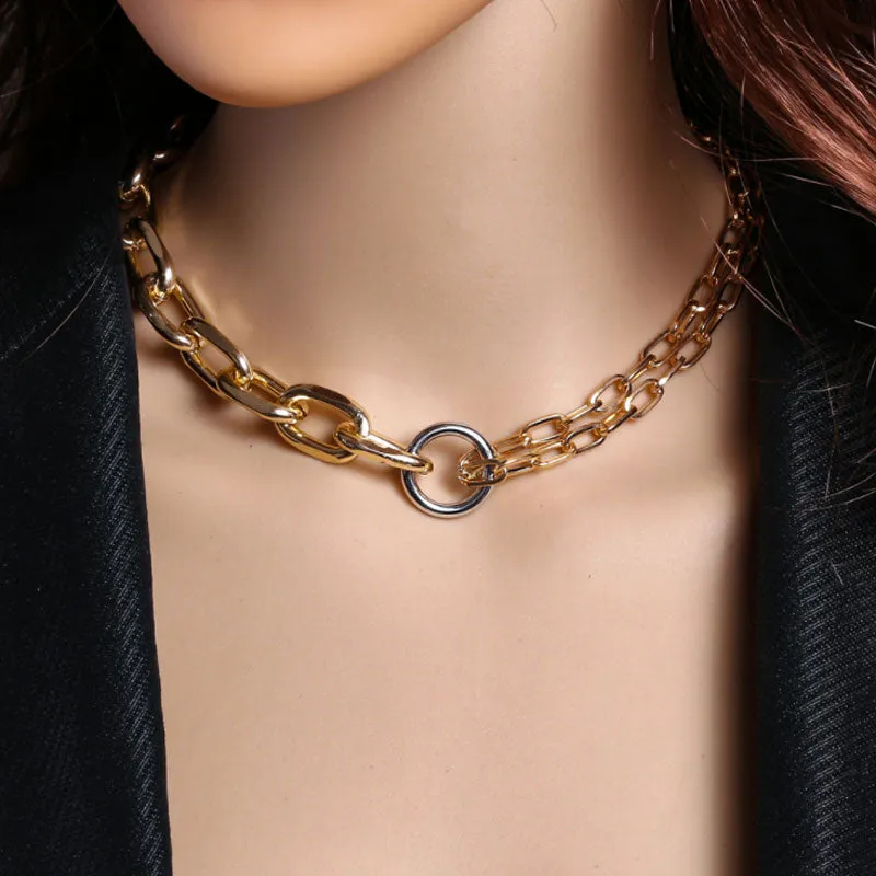 Gold Geometric Two Layer Choker Necklace