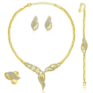 Gold Plated Fine Jewelry Set For Women Beads Collar Necklace Earrings Bracelet Rings Sets Costume Latest Fashion Accessories