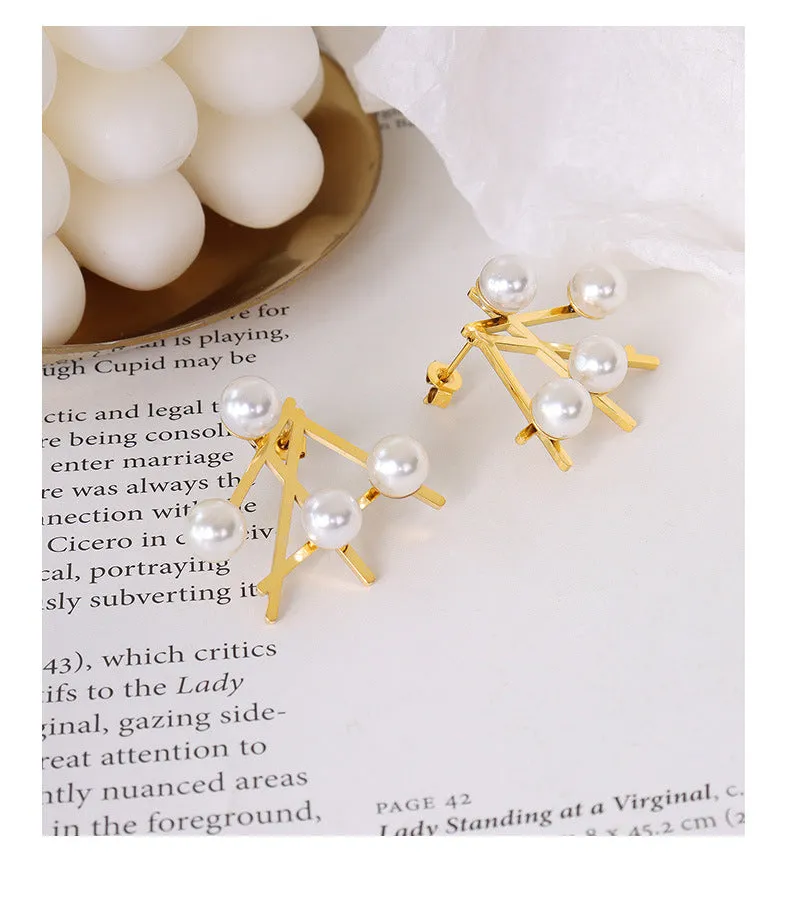 Gold Plated Irregular Pearl Earrings with Titanium Steel Needles