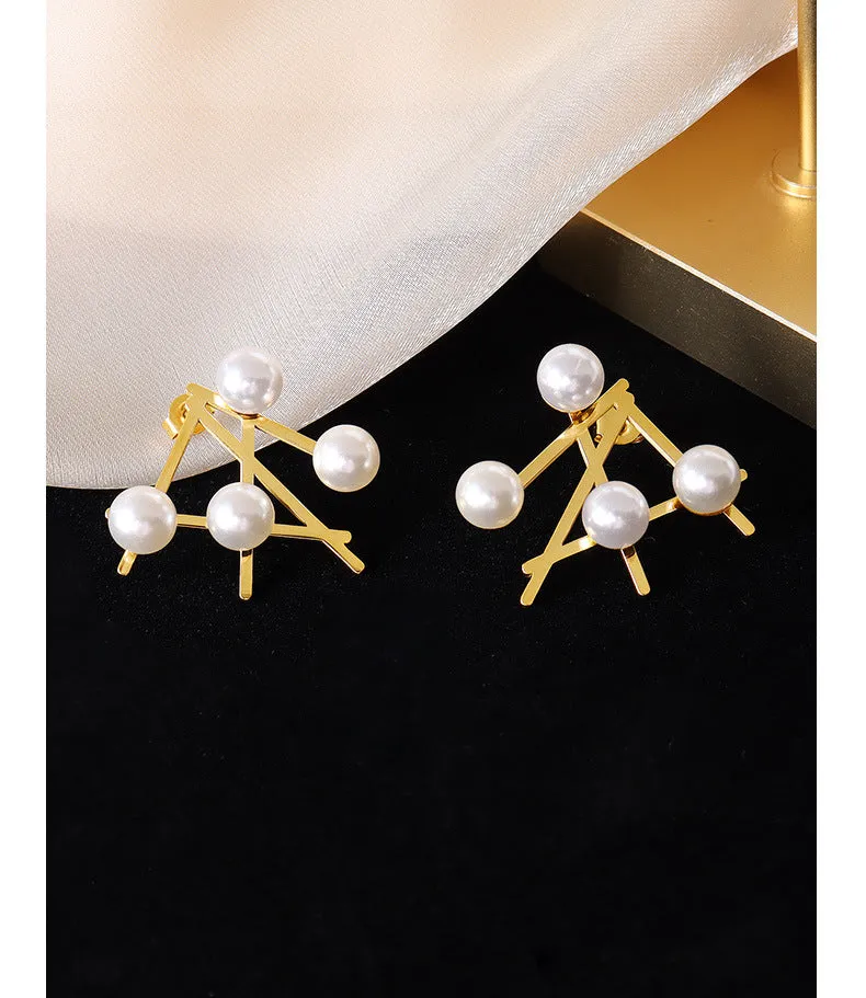 Gold Plated Irregular Pearl Earrings with Titanium Steel Needles