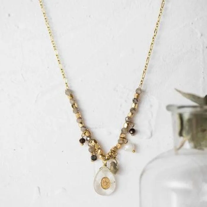 Gold Plated Natural Stone Drop Long Necklace