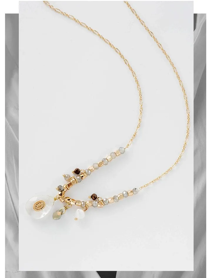 Gold Plated Natural Stone Drop Long Necklace