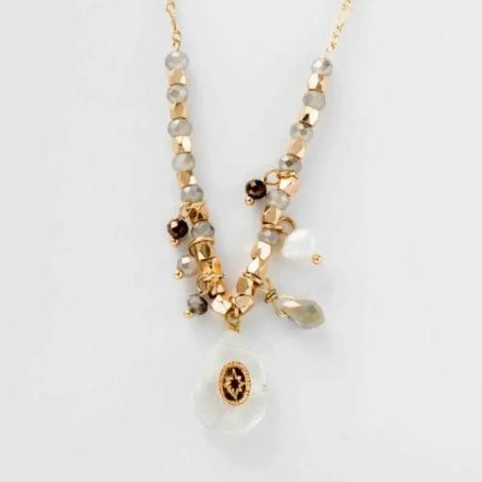 Gold Plated Natural Stone Drop Long Necklace