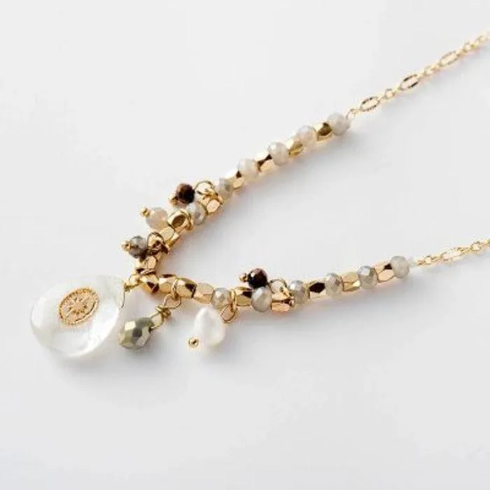 Gold Plated Natural Stone Drop Long Necklace