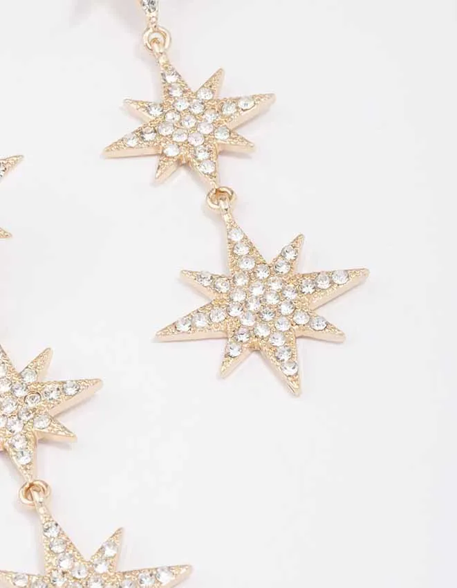 Gold Statement Diamante Star Drop Earrings