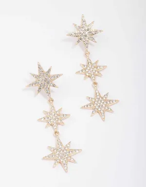 Gold Statement Diamante Star Drop Earrings