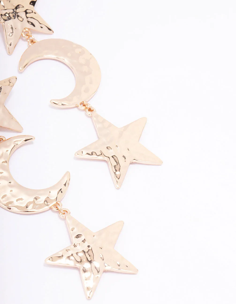 Gold Textured Star & Moon Drop Earrings