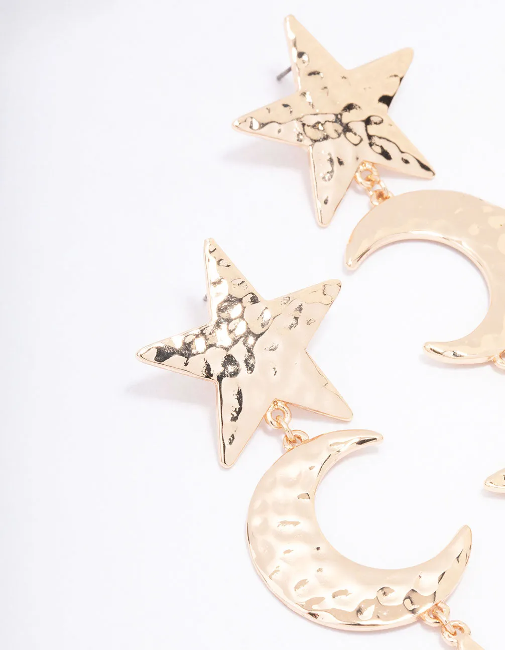 Gold Textured Star & Moon Drop Earrings