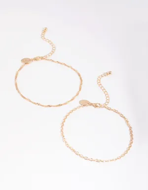 Gold Twist & Plain Anklet