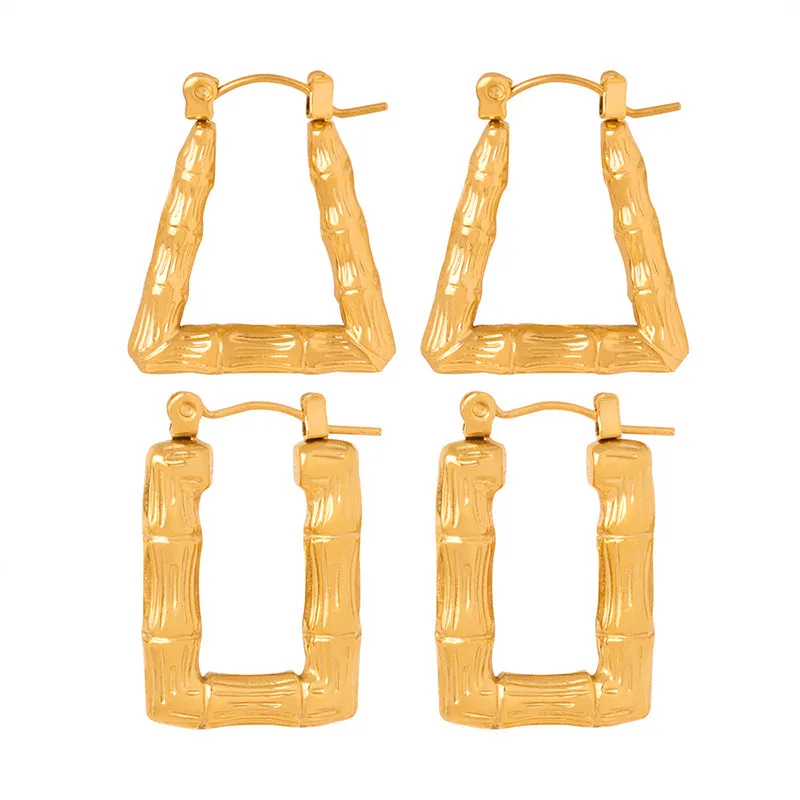 Golden Geometric Bamboo Knot Earrings - Luxurious Titanium Steel Design