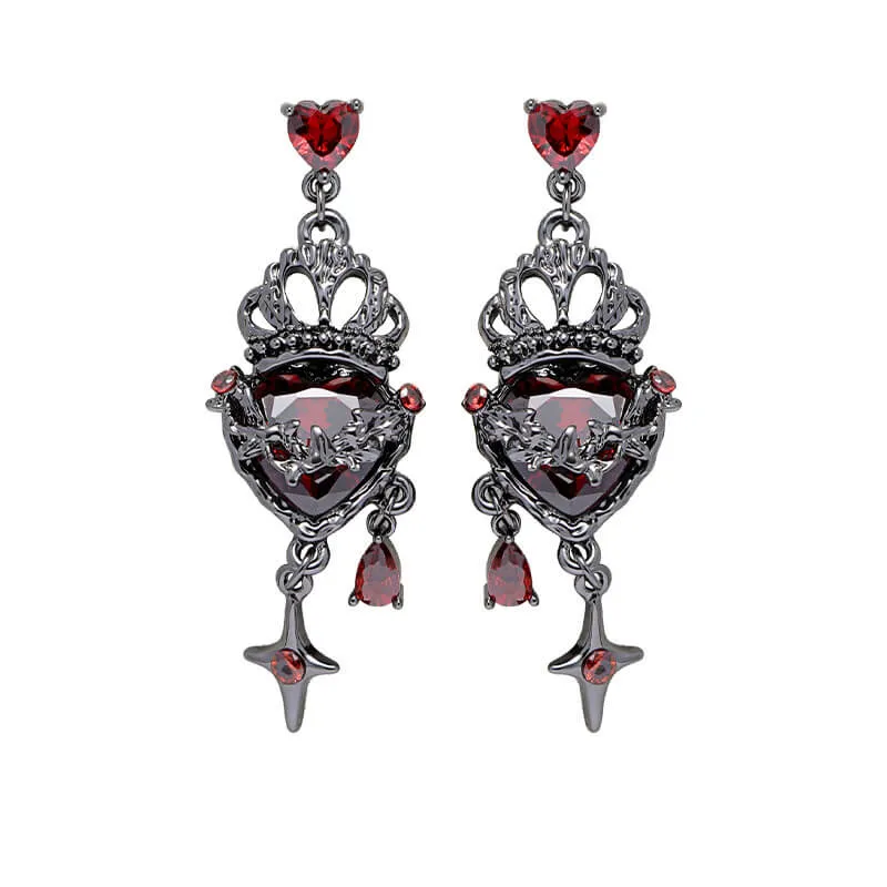 Gothic Crown Heart Four-Pointed Star Alloy Earrings