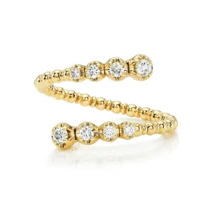 Graduated Diamond & Gold Bead Flexible Wrap-Around Ring